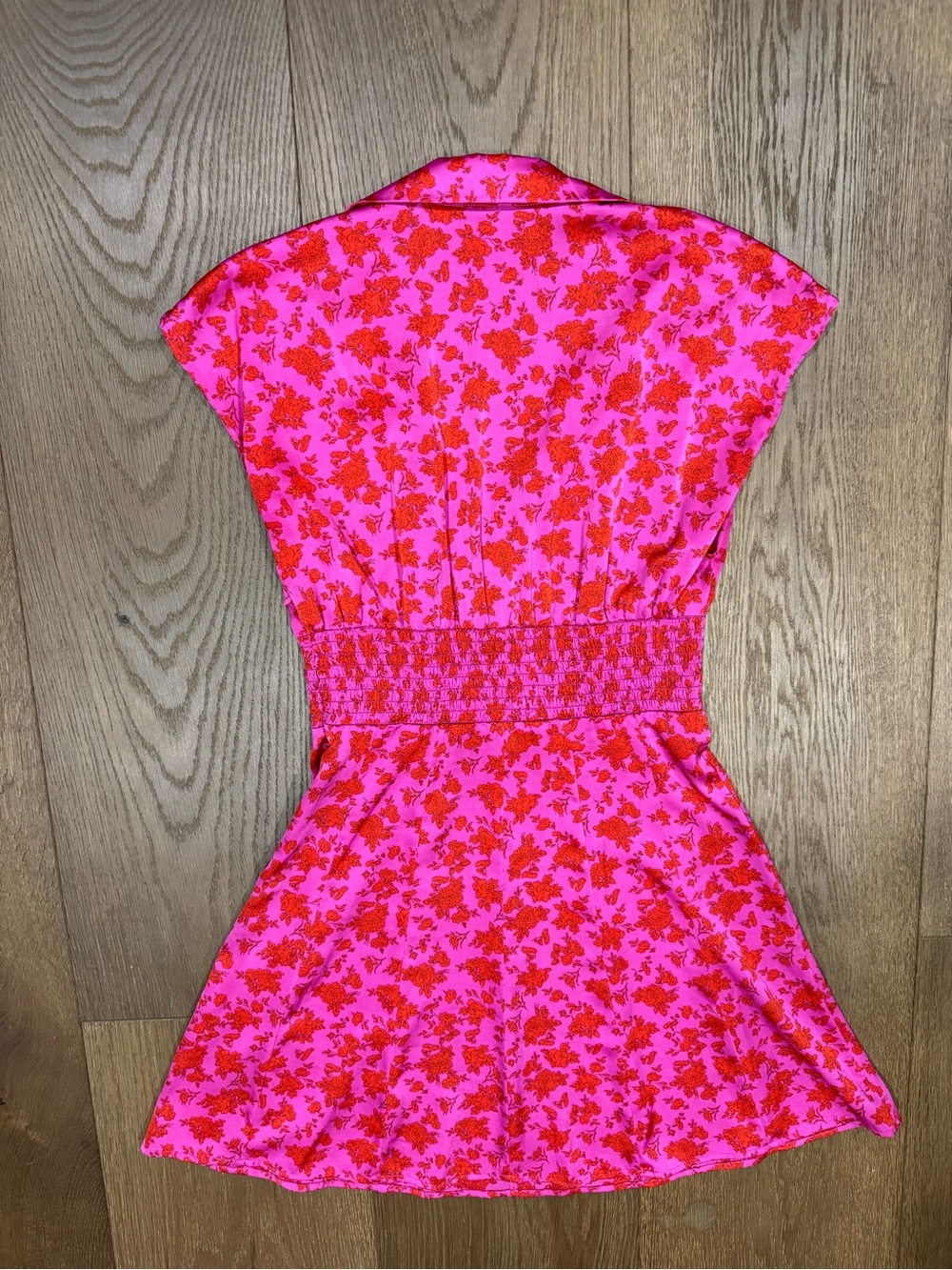 Zara Printed Satin Floral Mini Fit & Flare Dress Pink & Red - Picture 2 of 8